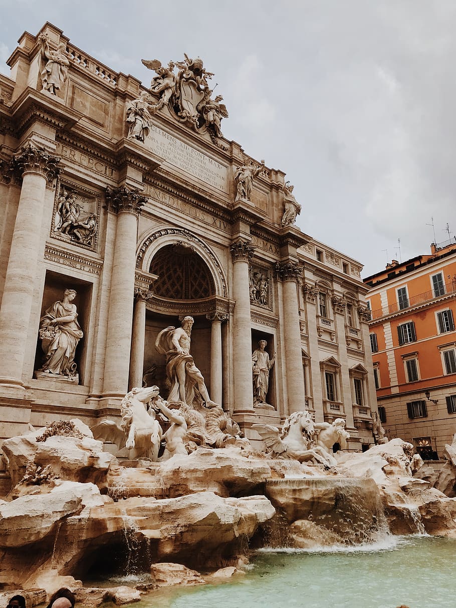 Trevi Fountain, architecture, art, baroque, building, city, facade HD wallpaper
