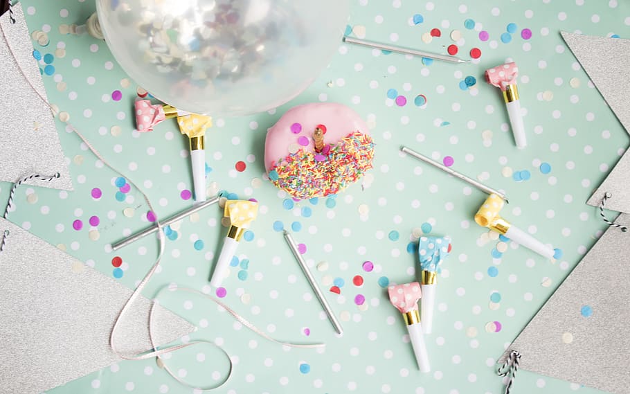 strawberry donuts, confetti, paper, sprinkles, party, australia, HD wallpaper