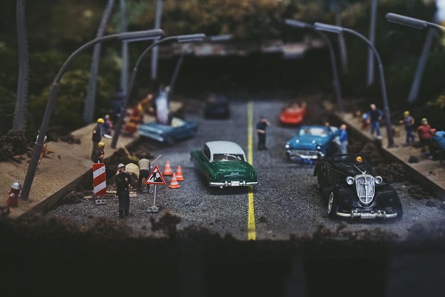 mini, toy, scene, frame, selective focus, car, mode of transportation HD wallpaper