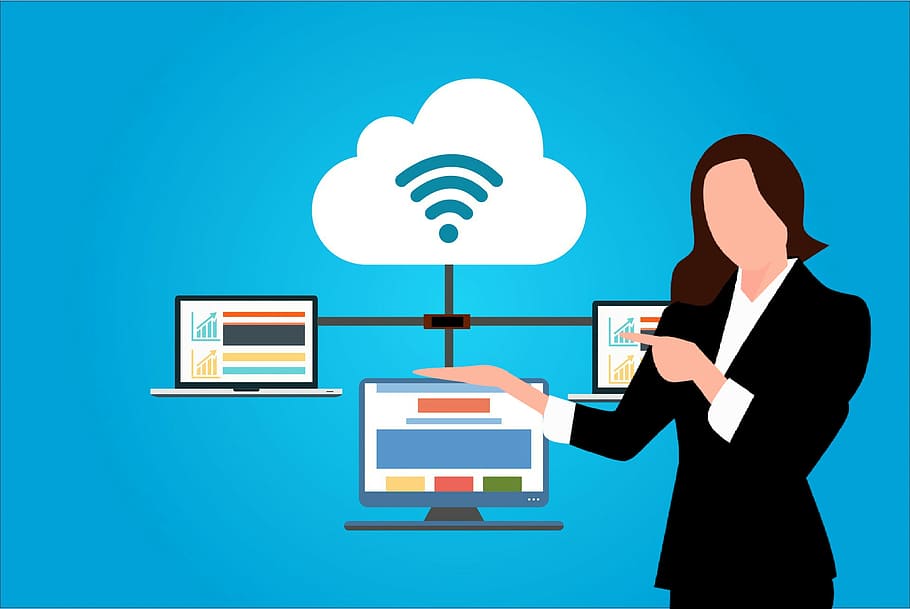 Illustration of cloud computing system., cloud system, internet, HD wallpaper