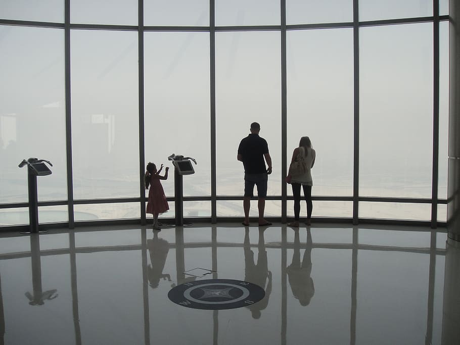 man, woman and girl standing near glass window during daytime, HD wallpaper