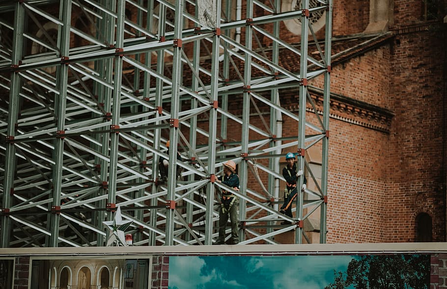 Two Person on Truss Tower, architecture, building, concrete, construction HD wallpaper