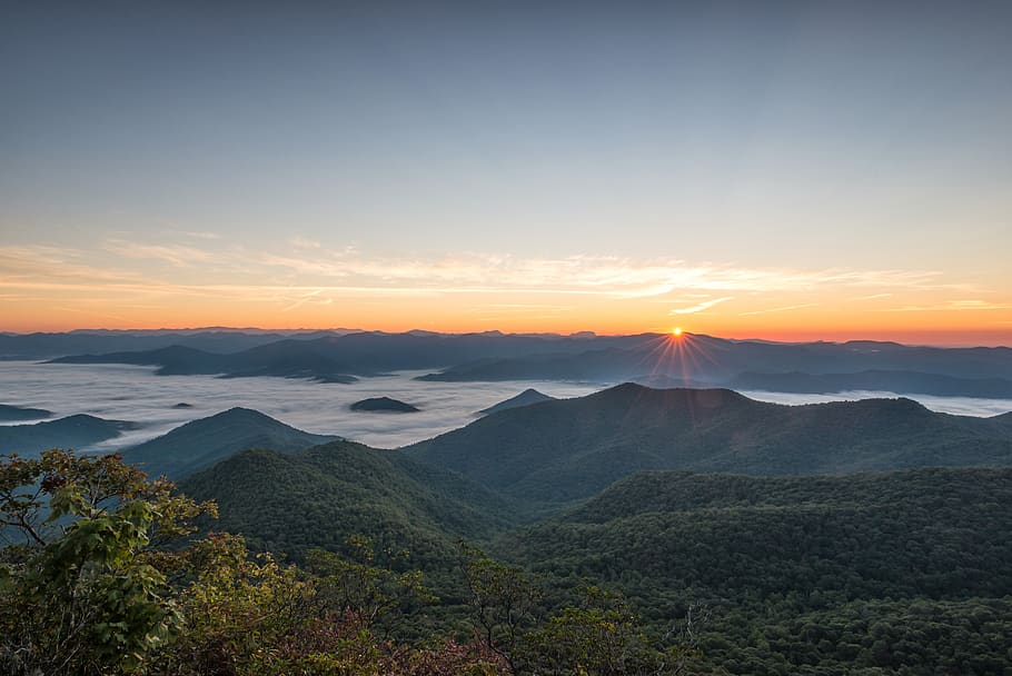 sunrise, mountains, view, landscape, morning, light, sunlight, HD wallpaper