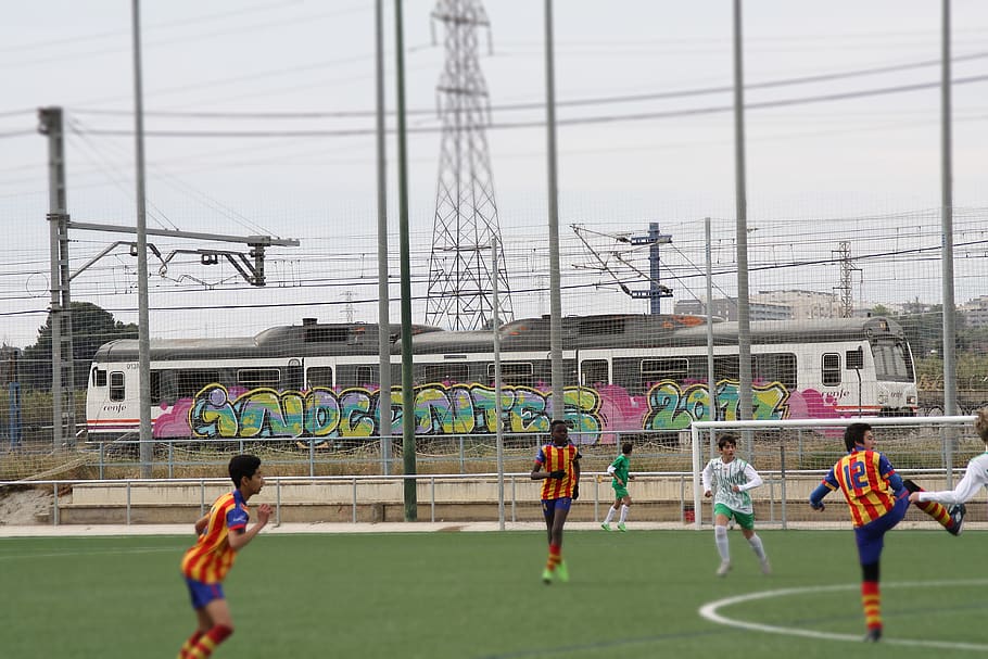 zaragoza, spain, graffiti, train, football, fleta, group of people HD wallpaper