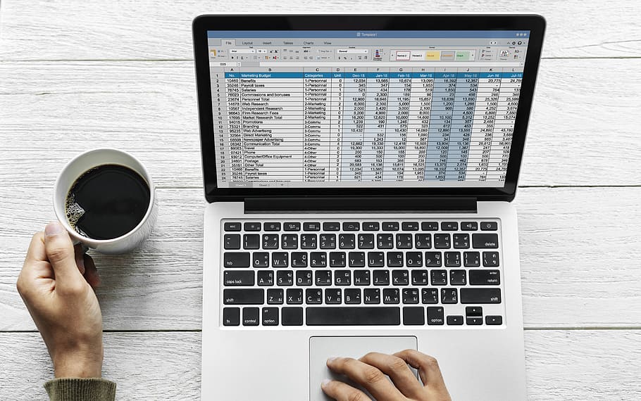 Macbook on Desk, analysis, close-up, coffee, communication, connection HD wallpaper