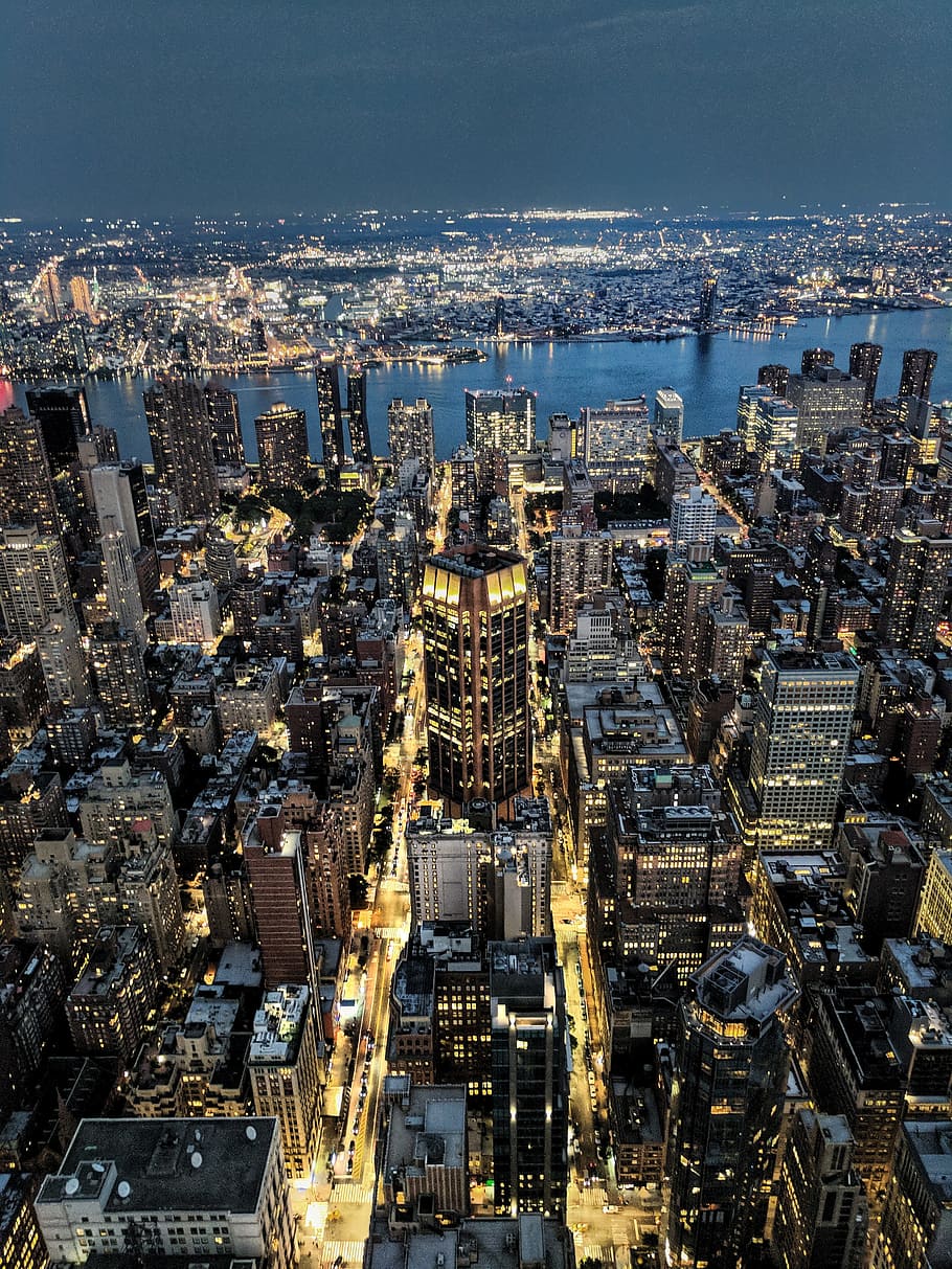 areal view of city at nighttime, building, tower, skyscraper, HD wallpaper