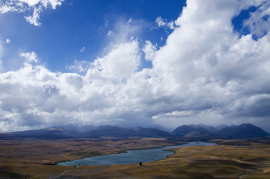 new zealand, lake tekapo, blue, new-zealand, landscape, mountain, HD wallpaper