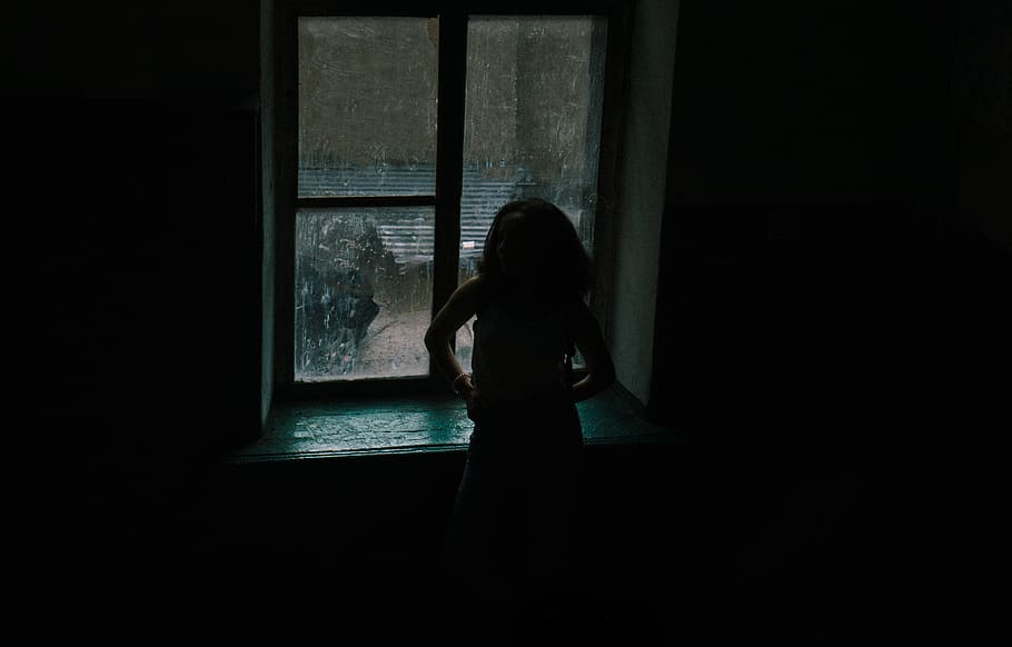 window, one person, dark, indoors, standing, women, adult, silhouette HD wallpaper