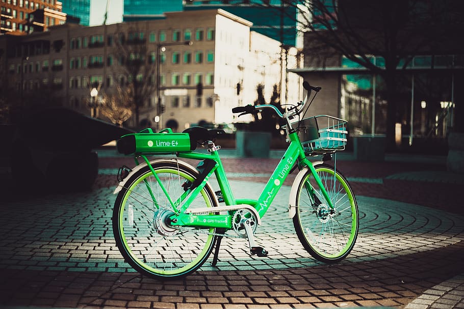 green cruiser bicycle, land vehicle, city, building exterior HD wallpaper