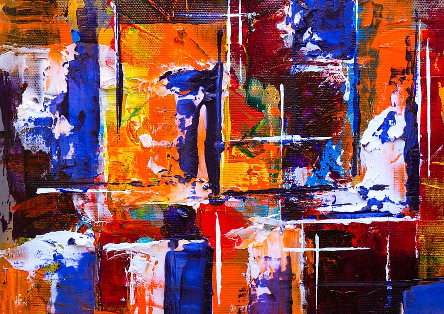 Orange And Blue Abstract Painting, abstract expressionism, acrylic, HD wallpaper