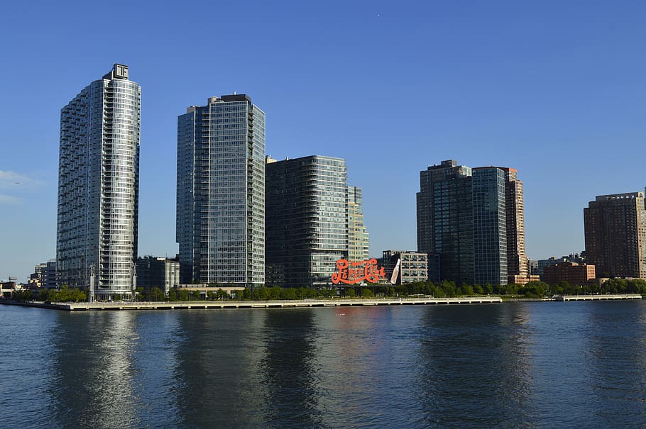 united states, long island city, nyc, building, waterfront, HD wallpaper