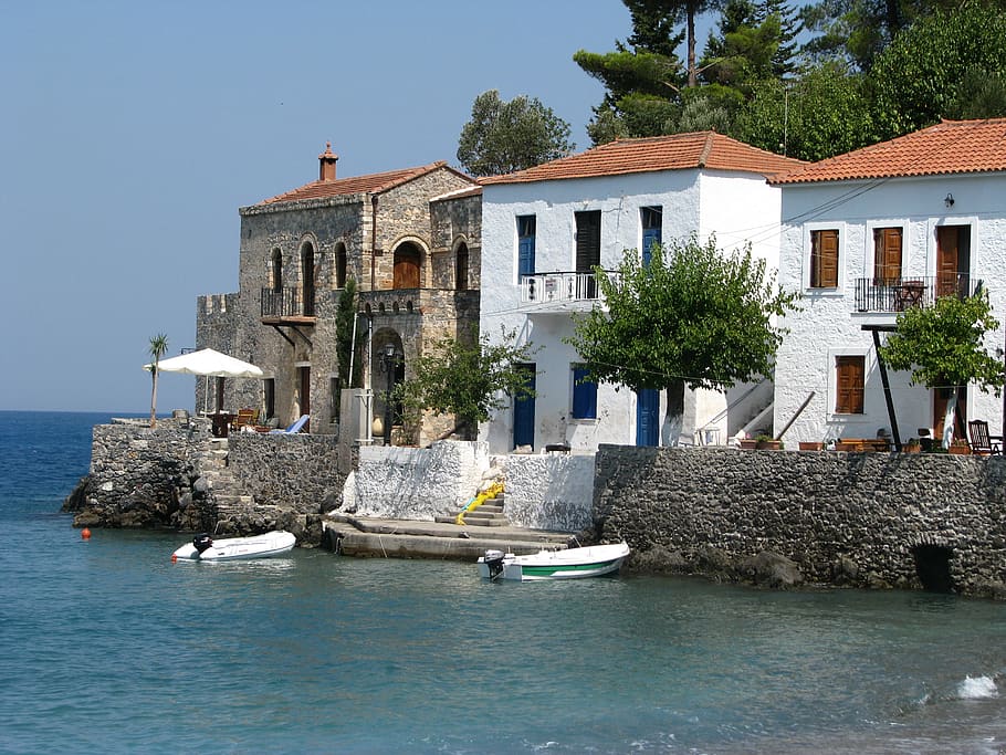 greece, kyparissi, water, architecture, building exterior, built structure HD wallpaper