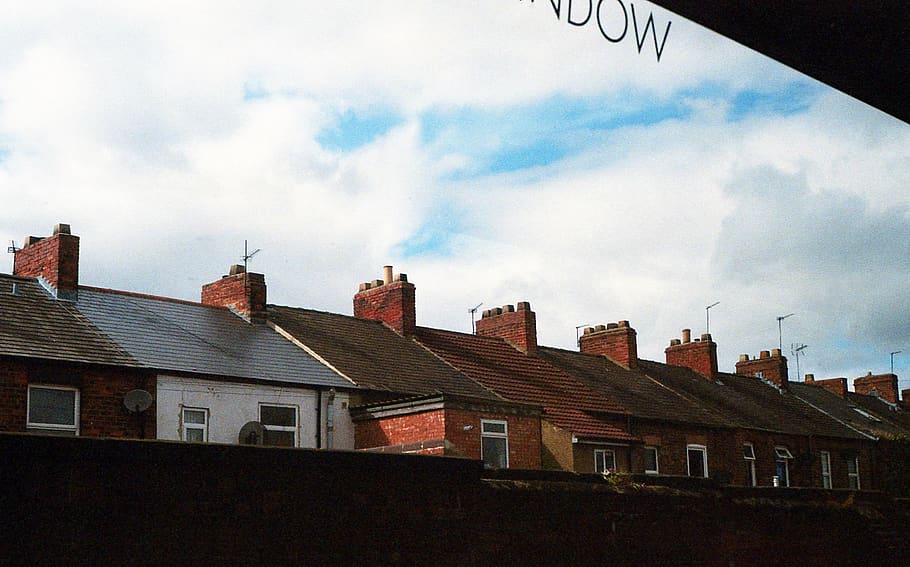 Brown Roofed Buildings, architecture, chimneys, clouds, daylight HD wallpaper