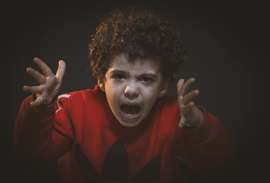Toddler With Red Adidas Sweat Shirt, afro, anger, angry, boy