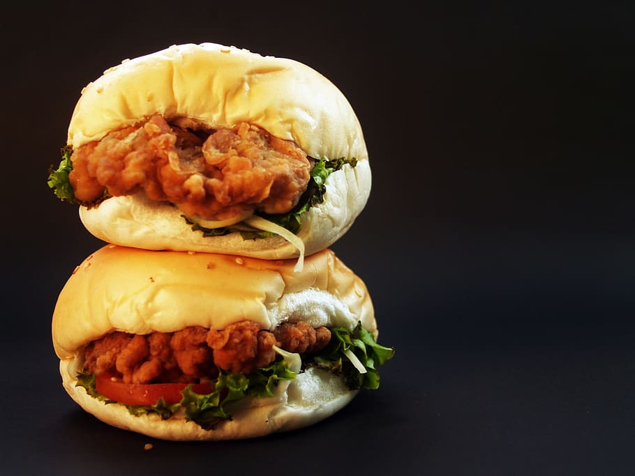 Brown Chicken Meat Sandwich, bread, bun, cheese, chicken burger, HD wallpaper