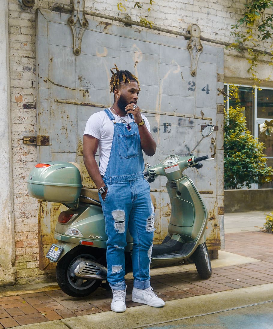 Man Standing Beside Motor Scooter Outdoor, daylight, dreadlocks HD wallpaper