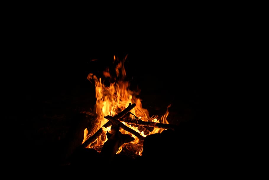 dark, fire, burning, flame, wood, light, hot, camp, heat - temperature HD wallpaper