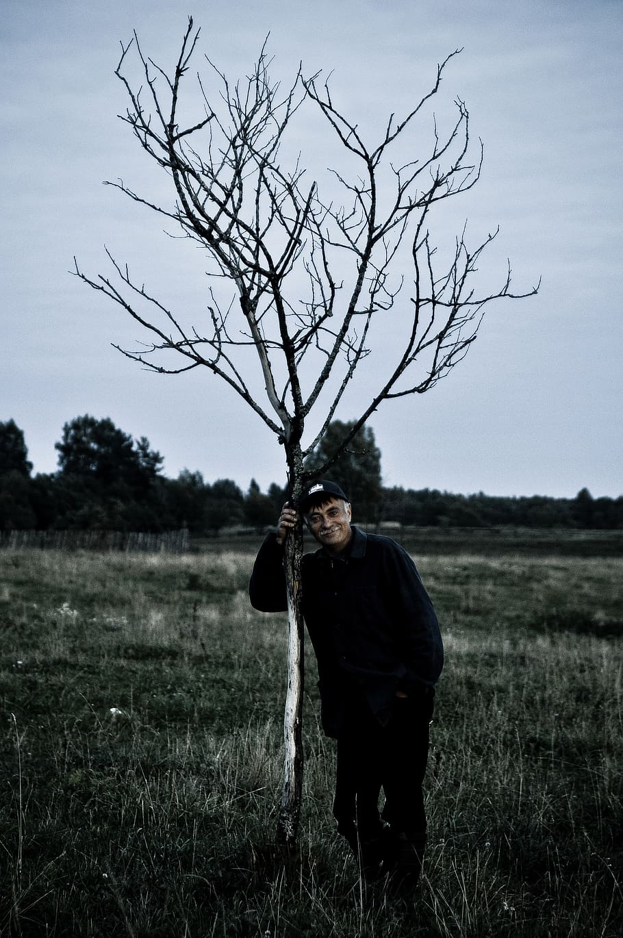 father, tree, field, plant, land, one person, real people, sky HD wallpaper