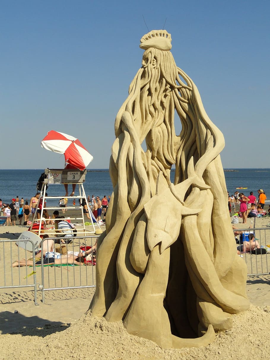 sand, sandy, sculpture, object, beach, shore, people, human HD wallpaper