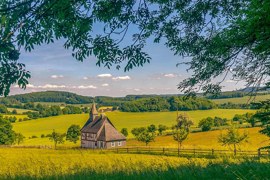 church, landscape, building, tree, countryside, plant, scenics - nature HD wallpaper