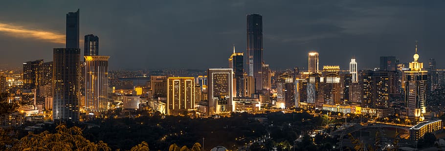 city, building exterior, architecture, night, skyscraper, built structure HD wallpaper