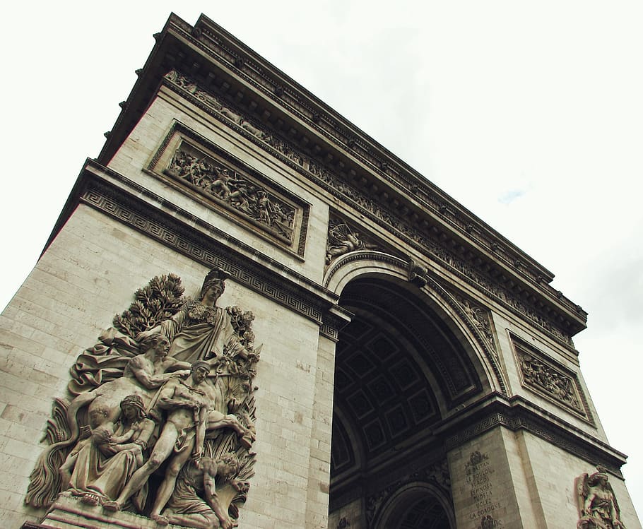 france, paris, arch de triumph, grey, tourism, monument, sky, HD wallpaper