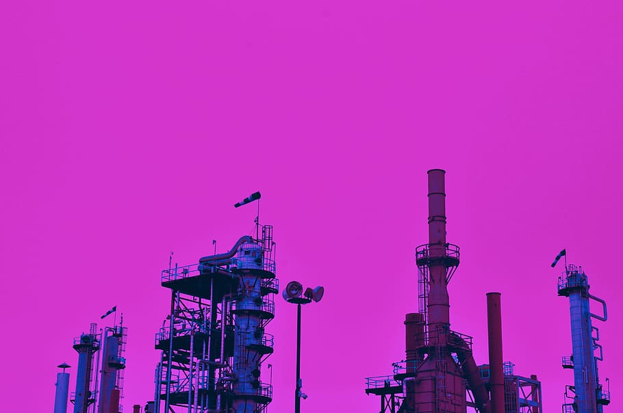 pink color, purple, industry, sky, no people, technology, building exterior