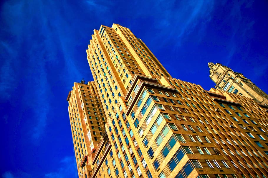 yellow concrete building, city, architecture, new york, apartment, HD wallpaper
