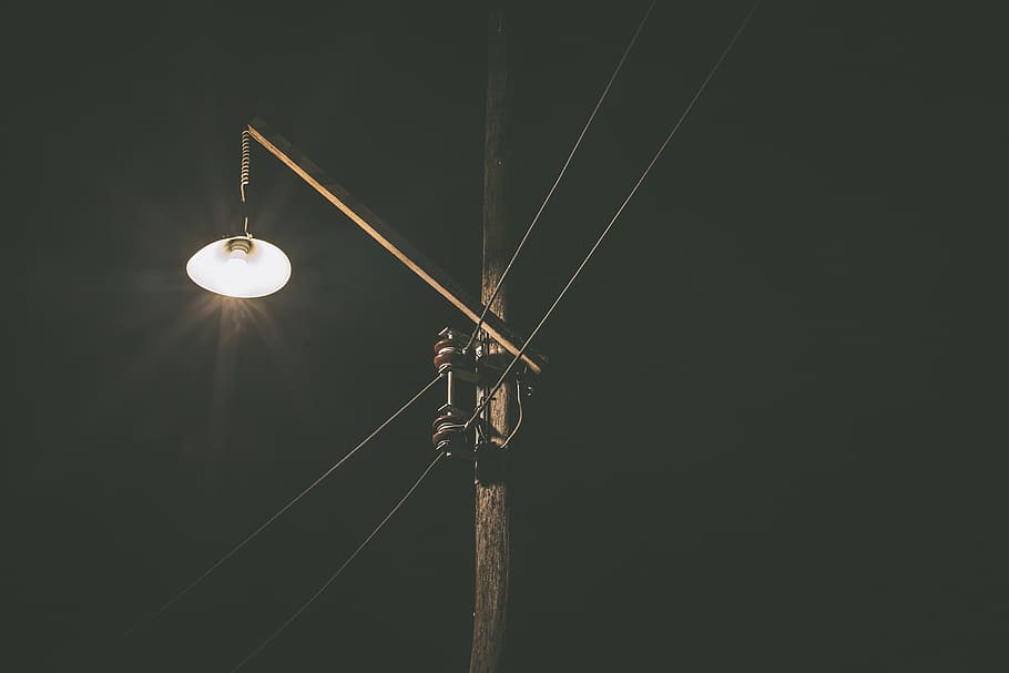 bright, dark, electricity, evening, night, street lamp, wire HD wallpaper