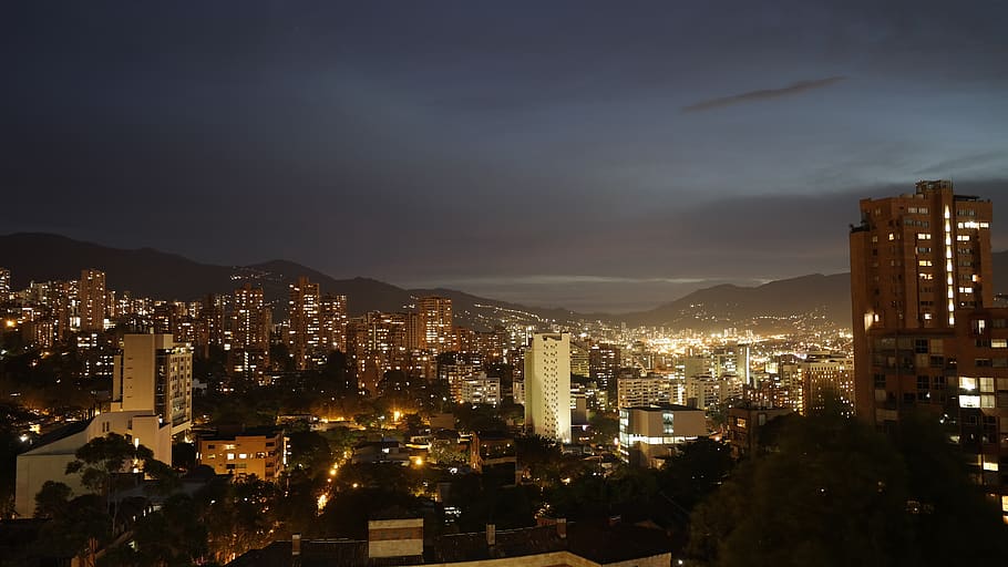colombia, medellín, calle 12a, night, balcony, medellin, buildings, HD wallpaper