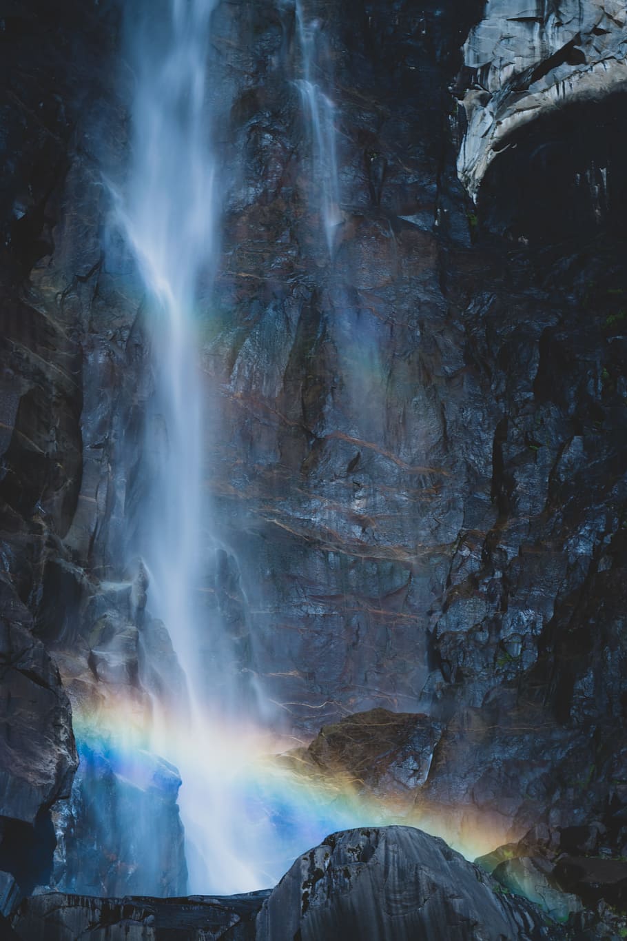 waterfalls with rainbow during daytime, rock, scenics - nature HD wallpaper