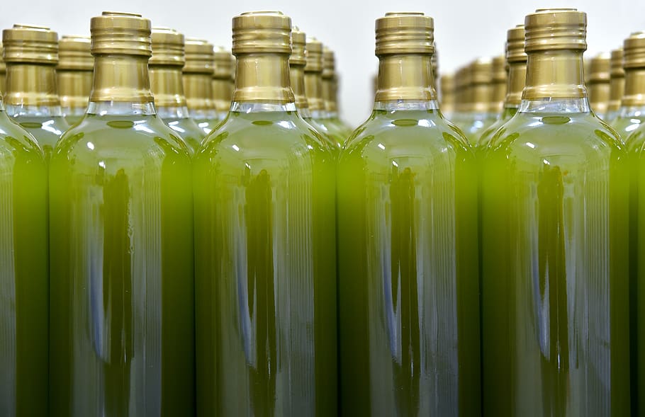 bottles, olive oil, food, healthy, kitchen, eat, delicious, HD wallpaper