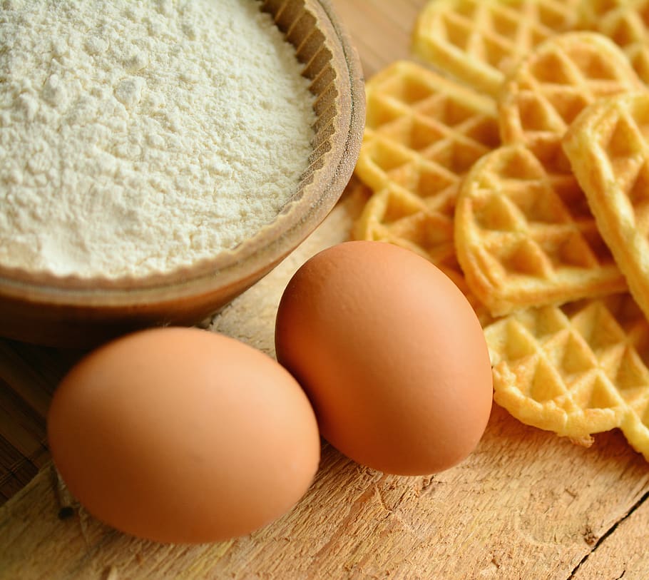 Organic Eggs and Waffle, bake, baking, bowl, bread, brown eggs HD wallpaper