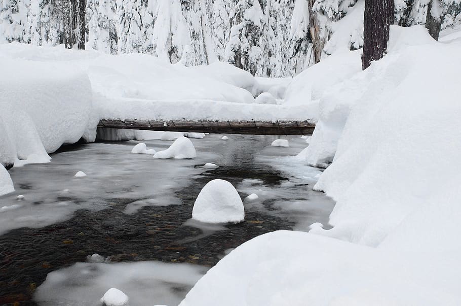 snow, creek, cold, winter, ice, cold temperature, frozen, water HD wallpaper