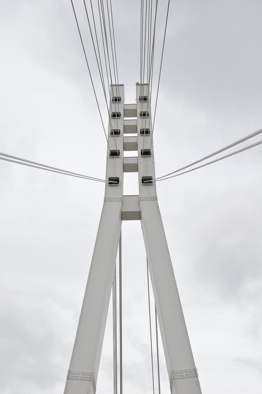 bridge, sky, architecture, clouds, reference point, cable, low angle view HD wallpaper