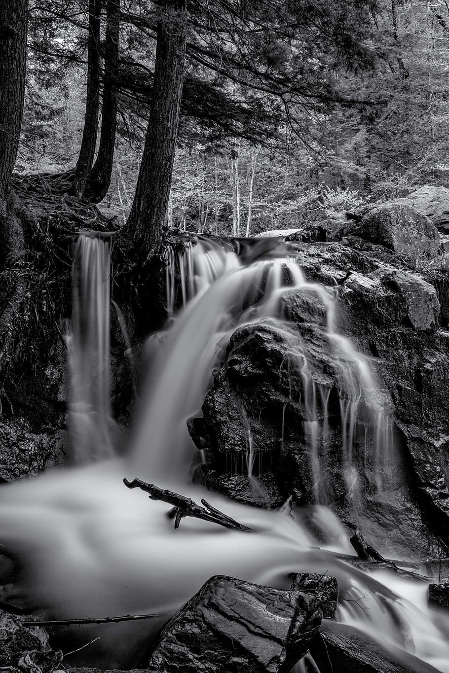 united states, buttermilk falls, long exposure, black and white, HD wallpaper