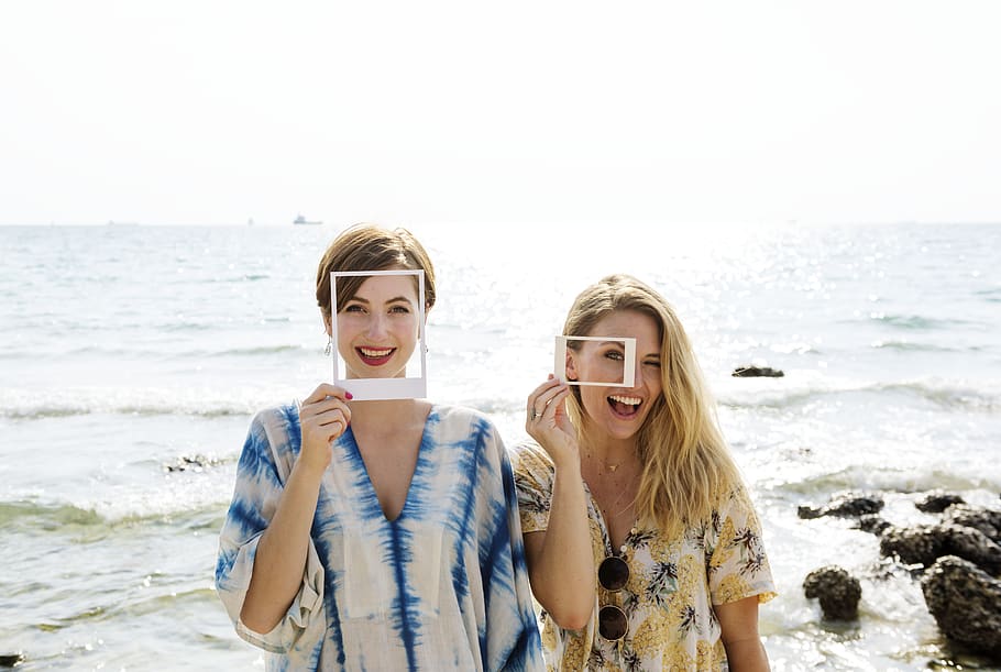 Two Women Posing for Photo, beautiful, creative, daylight, enjoyment HD wallpaper