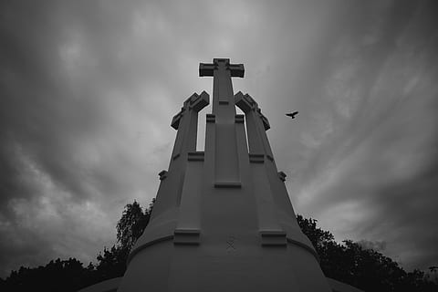 lithuania, vilnius, three crosses, sky, low angle view, cloud - sky HD wallpaper