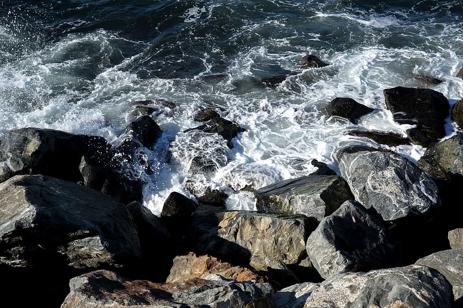 united states, rockport, waves, rocks, minimal, new england HD wallpaper