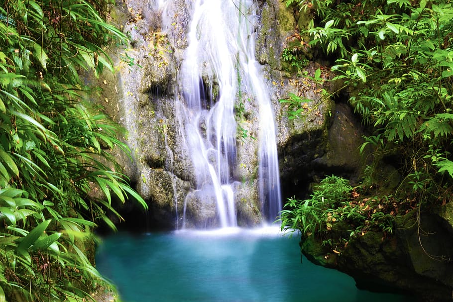 spring, waterfall, landscape, laguna, body of water, nature HD wallpaper