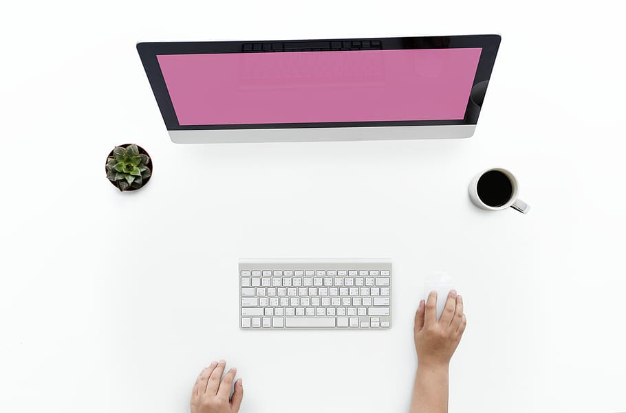 White and Gray Magic Keyboard, apple, blank, coffee cup, communication HD wallpaper