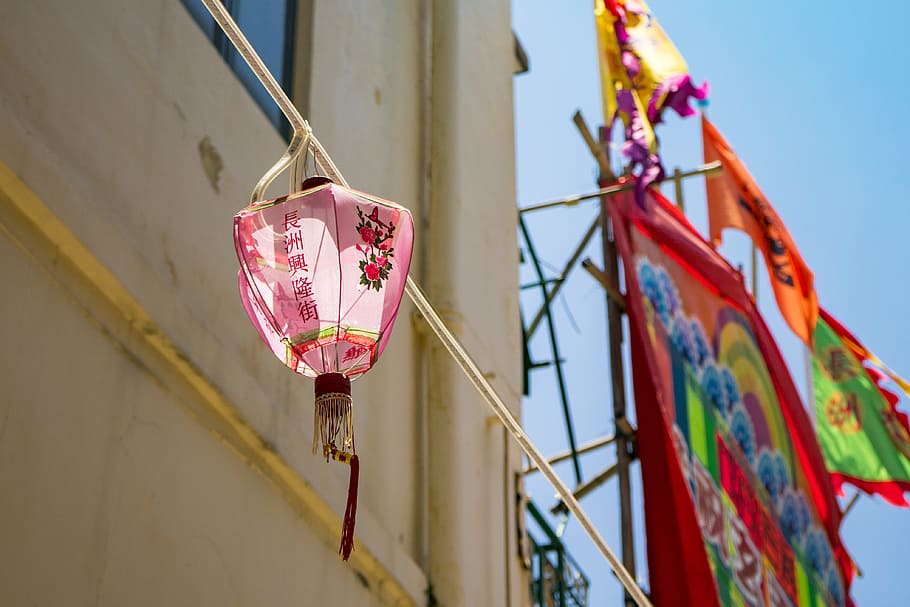 Low Angle Photo of Pink Lantern Decor, art, bright, hanging, outdoors HD wallpaper