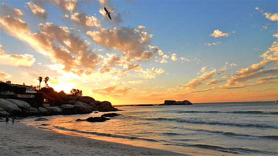 sunset, clouds, clifton, brach, cape town, playa, atardecer HD wallpaper