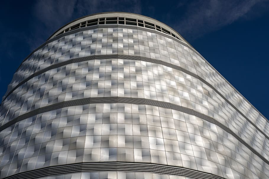 germany, leipzig, round, reflection, metal, architecture, blue HD wallpaper