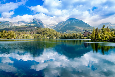 Mountain lake Strbske pleso in National Park High Tatra, Slovakia, Europe HD wallpaper