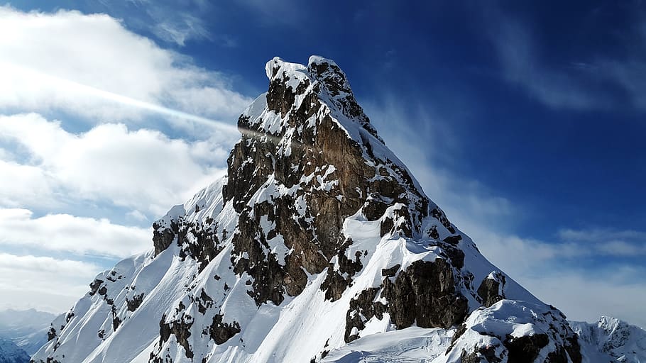 summit, mountain, snow, target, landscape, alpine, nature, mountaineering HD wallpaper