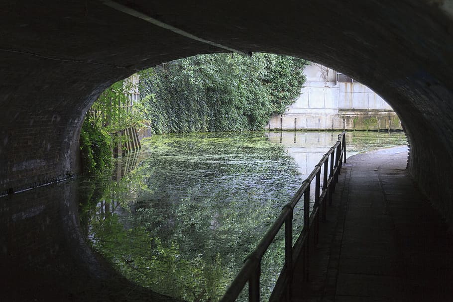 Canal in Camden Town, London, bridge, over, regent, reflection, HD wallpaper