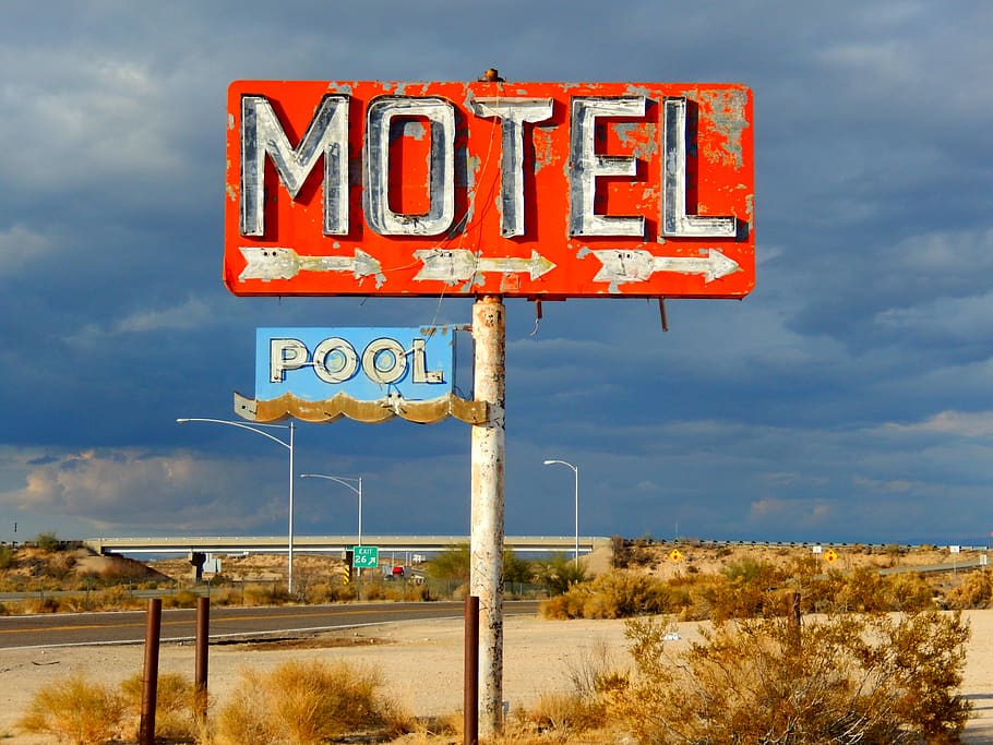 road, signal, guidance, signpost, travel, motel, vintage, abandoned, HD wallpaper