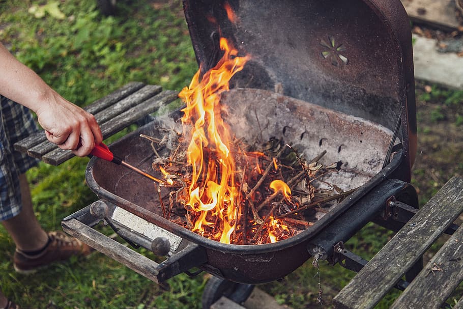 bbq, fire, start, lighting, grill, heat - temperature, human body part HD wallpaper