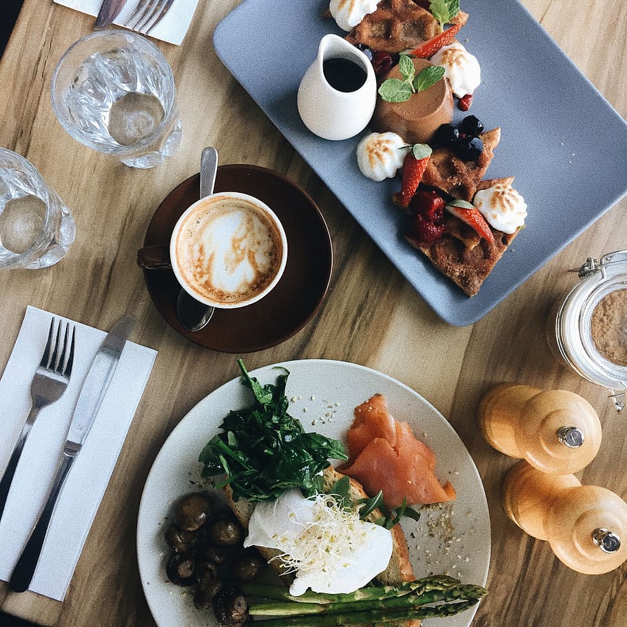 brunch, cafe, flatlay, minimalistic, photography, creative HD wallpaper